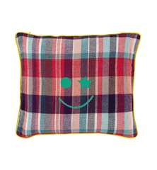Embroidered Happy Smile Plaid Cushion