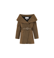 GANNI Light Wool Melange Open Collar Blazer