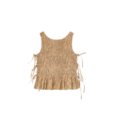 GANNI Printed Stretch Smocked Tie String Top