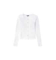 GANNI Compact Pointelle Rib Jersey LS Button Top