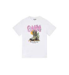 GANNI Basic Cotton Jersey Boots Print T-shirt