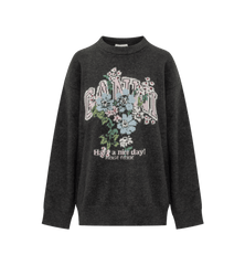 GANNI Graphic Wool Oversized Flowers Sweater