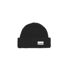 GANNI Black Structured Rib Beanie