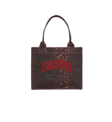GANNI Red Leopard Canvas Tote Bag