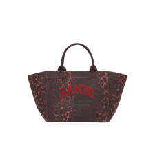GANNI Red Leopard Oversized Canvas Tote Bag