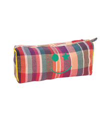 Embroidered Happy Smile Plaid Wash Bag