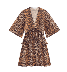 GANNI Leopard Pleated Georgette Mini Dress
