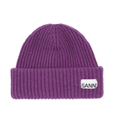 GANNI Purple Structured Rib Beanie