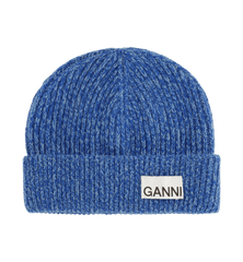 GANNI Blue Structured Rib Beanie