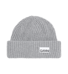 GANNI Grey Structured Rib Beanie