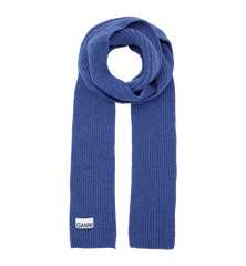 GANNI Blue Structured Rib Knit Thin Scarf