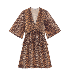 GANNI Leopard Pleated Georgette Mini Dress