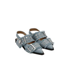 GANNI Denim Feminine Buckle Ballerina