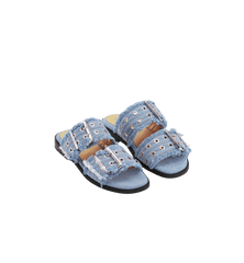 GANNI Denim Feminine Buckle Two Strap Sandal