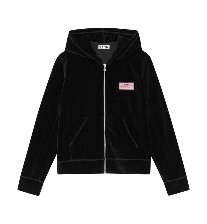 anna nina GANNI Velour Zip Hoodie Black