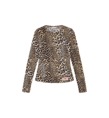 GANNI Leopard Mesh Long Sleeve Top