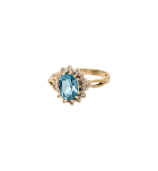 Vintage Topaz and Diamond Royal Halo Ring 9K