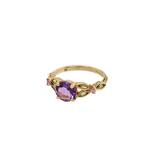 Vintage Amethyst Pink Sapphire and Peridot Garden Ring 9K