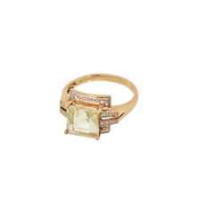 Vintage Quartz and Diamond Sunstone Ring 9K