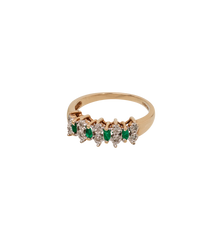 Vintage Emerald and Diamond Clover Row Ring 9K