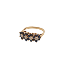 Vintage Sapphire and Diamond Blossom Row Ring 9K