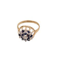 Vintage Sapphire and Diamond Starlight Bloom Ring 9K