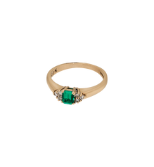 Vintage Emerald and Diamond Envy Ring 9K