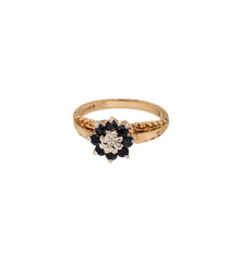 Vintage Sapphire and Diamond Midnight Daisy Ring 9K