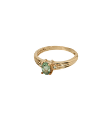 Vintage Green Sapphire and Diamond Olive Glow Ring 9K