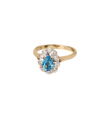 Vintage Topaz and Diamond Blue Blossom Ring 9K