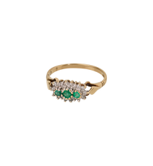 Vintage Emerald and Diamond Green Blossom Ring 9K