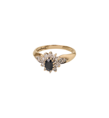 Vintage Sapphire and Diamond Ocean Bloom Ring 9K