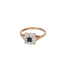 Vintage Sapphire and Diamond Starburst Ring 9K