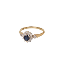Vintage Sapphire and Diamond Moonlight Halo Ring 9K