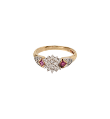 Vintage Ruby and Diamond Crimson Rosette Ring 9K