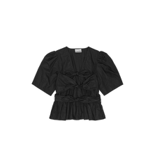 GANNI Black Tie Strap Blouse
